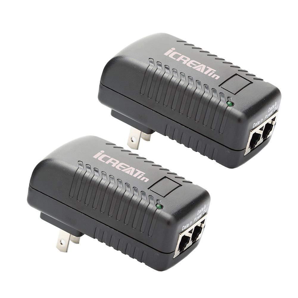 iCreatin 2-Pack Wall PoE Injector Power Over Ethernet Adapter 802.3af 48V 24W 0.5A for Security IP Cameras IP Phones, 10/100Mbps 24W PoE,2Pack