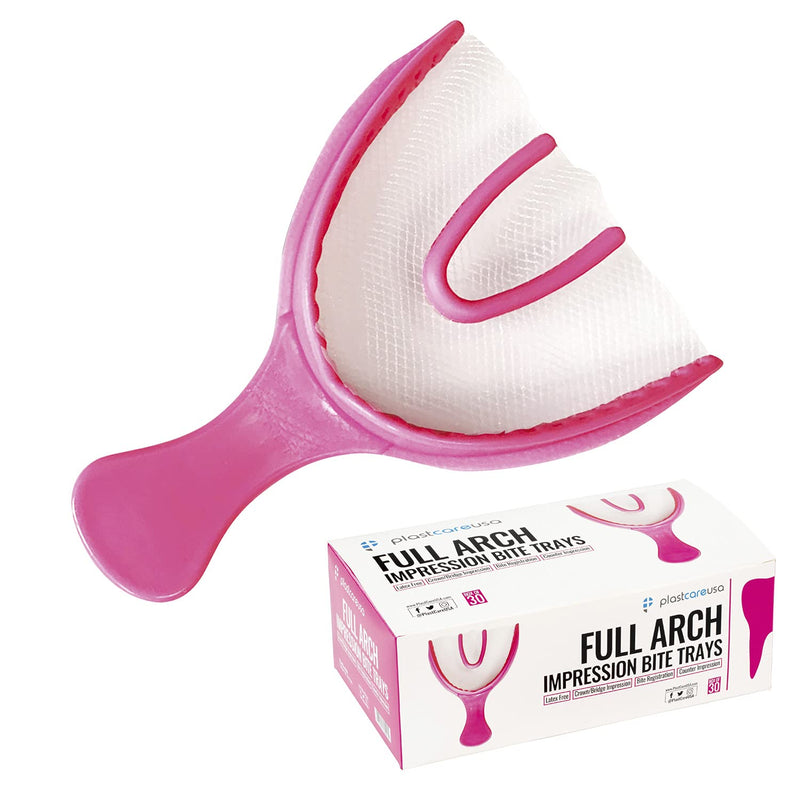 30 Full Arch Pink Disposable Dental Bite Registration Trays, Dental Tools for Impressions, Mouth Trays for Teeth Molds, 1 Box of 30 Bite Trays