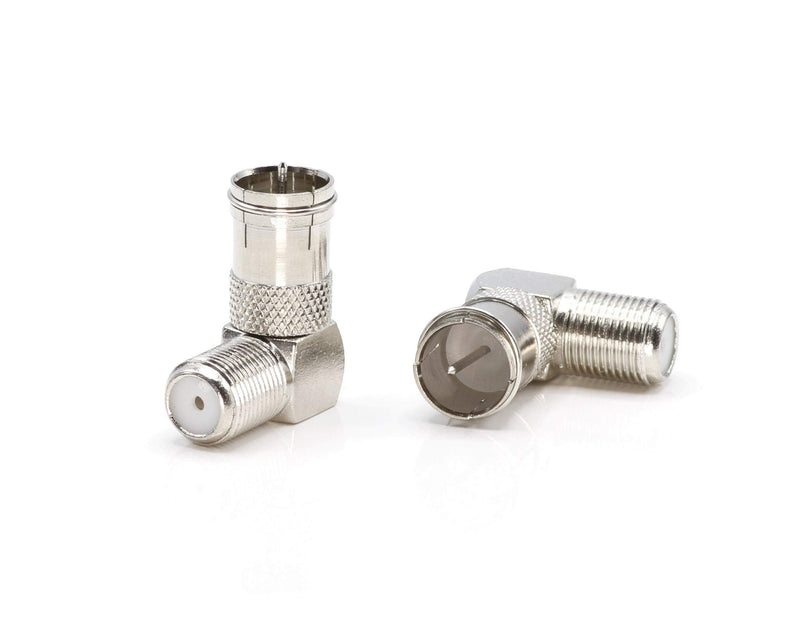 Push On and Right Angle Coax Connector - Push On F Connector Male to Screw On Female Adapter - Pack of 4 4 Pack Silver
