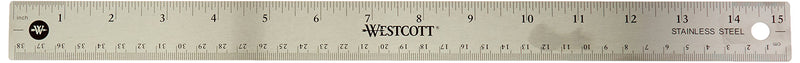 Westcott Stainless Steel Rulers - 15" Length 1" Width - 1/16, 1/32 Graduations (10416BX)