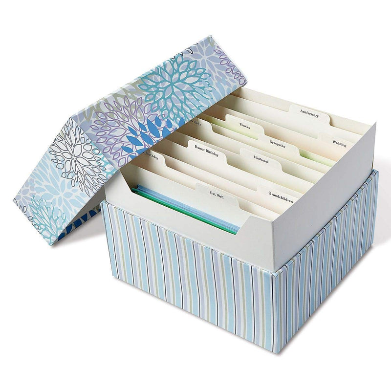 Cool Floral Greeting Card Organizer Box - 9" x 9-1/2"W x 7"H, holds 140+ cards (not included) Cool Floral