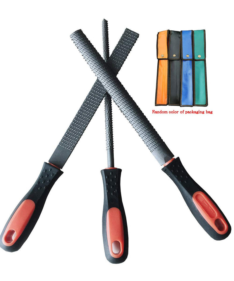 YCAMMIN 8" Wood Rasp File Set with Rubber Grip - Includes Hand Cut Round, Half-Round, and Flat Rasp File Kit - Curved and Flat Tools(3 Pcs)The Color of Packing Bag is Random 8'' wood rasp