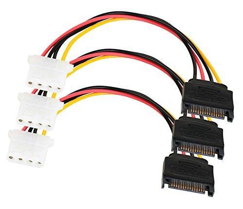 SATA Power Cable Adapter 3 Pack SATA 15 Pin Male to Molex LP4 Female Power Cable 8-inch