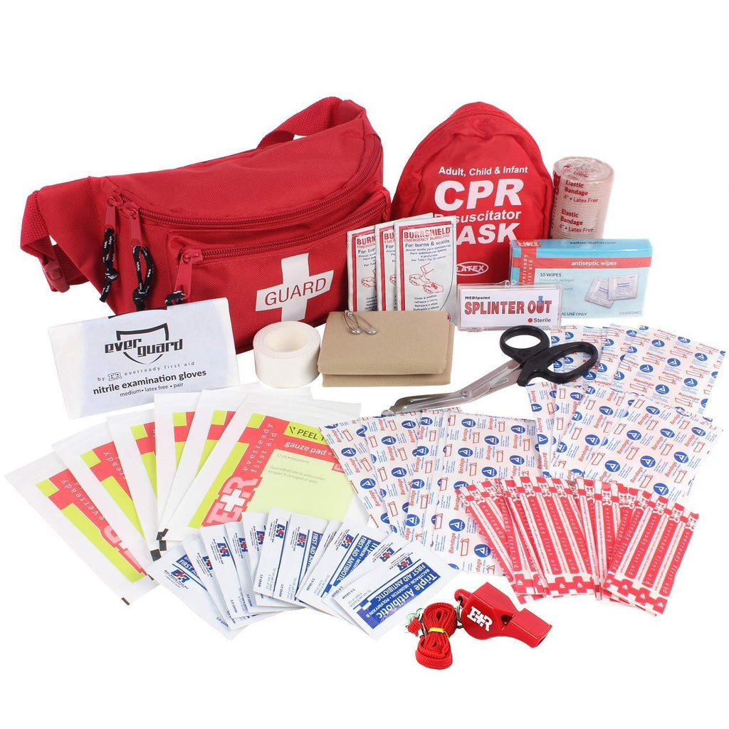 Ever Ready First Aid, Fanny Pack/Hip Pack, Fully Stocked First Aid Kit with Adult & Infant CPR Combo Masks (72 Piece Set) 72 Piece Set