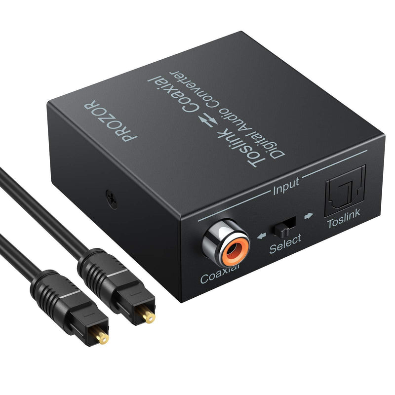 PROZOR 192K Bi-Directional Coaxial Optical Converter, Optical SPDIF Toslink to Coaxial, or Coaxial to Optical SPDIF Toslink, Support DTS/Dolby-AC3, Bi-derectional Digital Splitter with Optical Cable