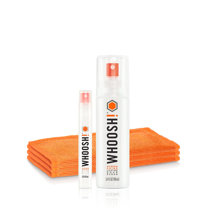 WHOOSH! Screen Cleaner Kit – [3.4oz +0.8oz] Best for – Smartphones, iPhone, iPads, Eyeglasses, e-Readers, Laptop, TV Screen Cleaner, and Computer Monitor– 3 Premium Cloths Included