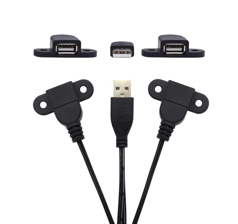 USB 2.0 Male to Dual Female Charging Extension Cable, Furniture nightstand USB Port, Panel Mount Cable with Screw Hole Used for:Mobile Phones,Table Lamps,Portable Power and More 5 ft (1pc) 1 pc