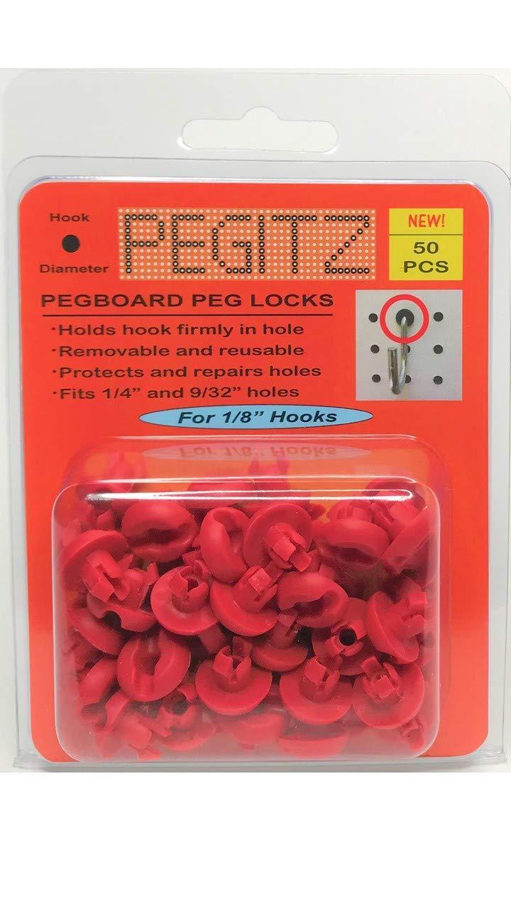 Pegitz Pegboard Peg Locks 50PCS (1/8 inch, Red) 1/8 Inch