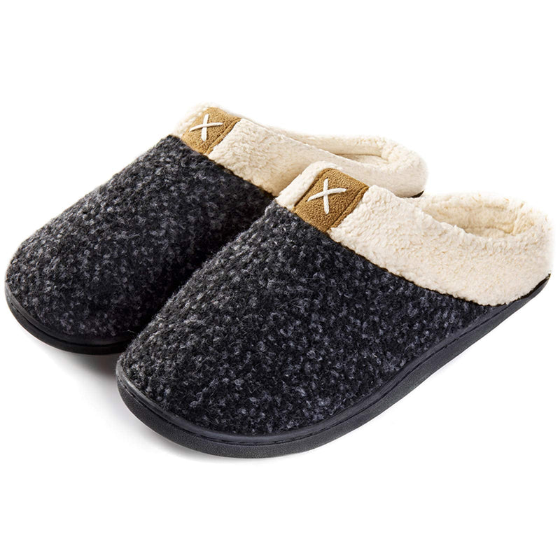 ULTRAIDEAS Women's Cozy Memory Foam Slippers Fuzzy Wool-Like Plush Fleece Lined House Shoes w/Indoor, Outdoor Anti-Skid Rubber Sole 5-6 Black