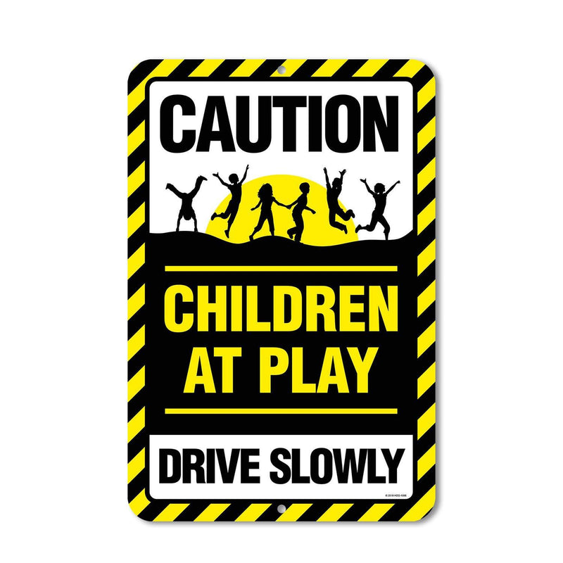 Honey Dew Gifts Caution Children at Play Warning Drive Slowly Neighborhood Watch 12 x 18 inch Metal Aluminum Sign, Kids Playing Street Sign, Driveway Safety Sign