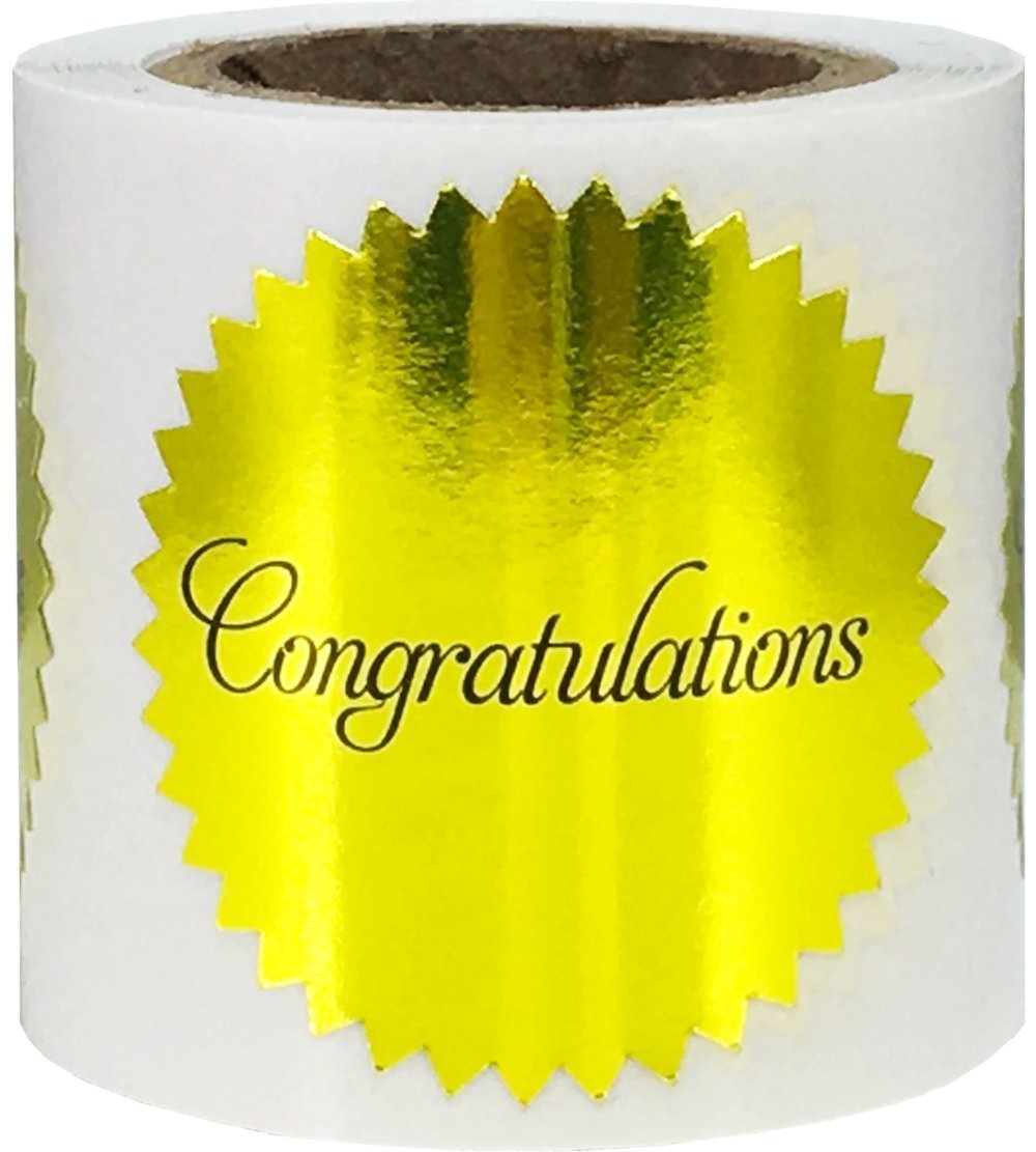 Congratulations Stickers Metallic Gold Seals 1.5 Inch 100 Adhesive Labels