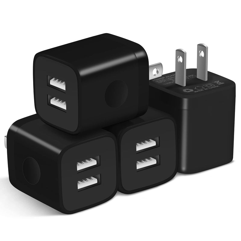 X-EDITION USB Wall Charger, 4-Pack 2.1A Dual Port USB Cube Power Adapter Wall Charger Plug Charging Block Compatible with Phone Xs Max/Xs/XR/X/8/7/6S/6 Plus, Pad, Samsung, Android Phone (Black) Black