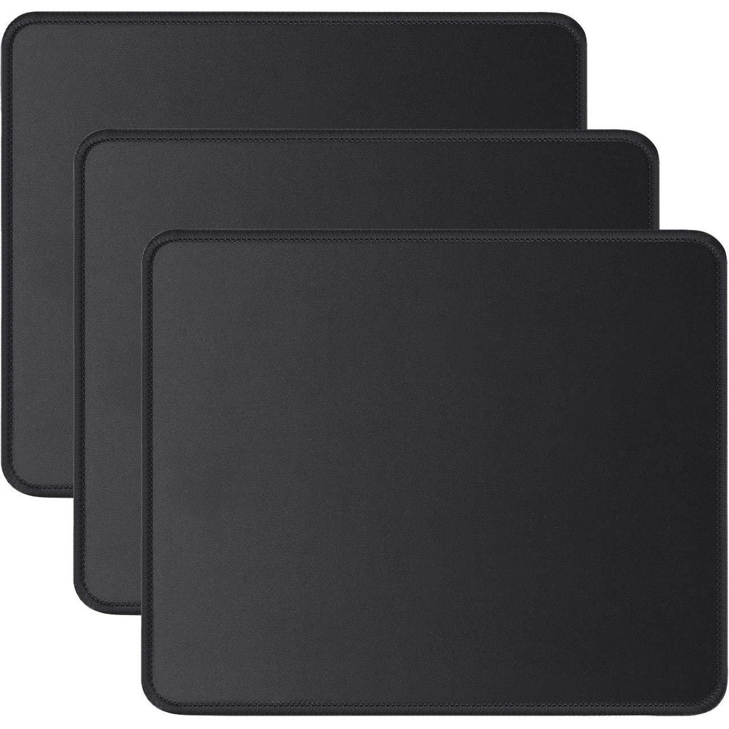 JIKIOU 3 Pack Mouse Pad with Stitched Edge, Comfortable Mouse Pads with Non-Slip Rubber Base, Washable Mousepads Bulk with Lycra Cloth, Mouse Pads for Computers Laptop Mouse 10.2x8.3x0.12inch Black