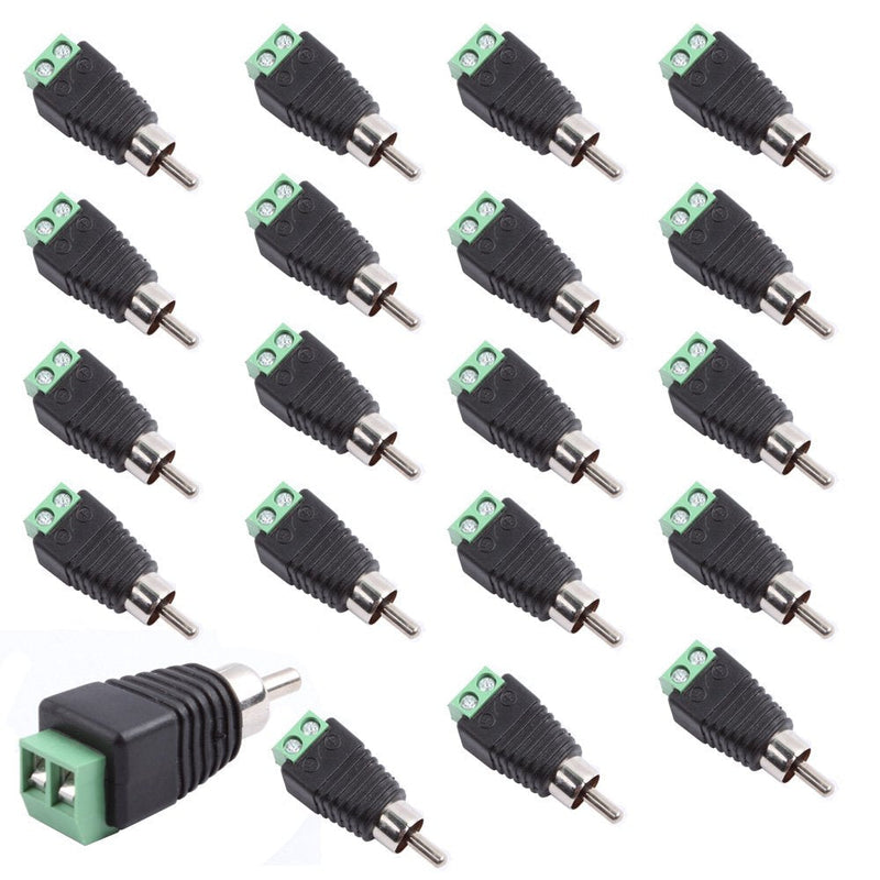 RCA Male To AV Screw Terminal Adapter 20-Pack Phono Plug solderless Converter Audio Vedio Spearker Wire Connector, CCTV Application