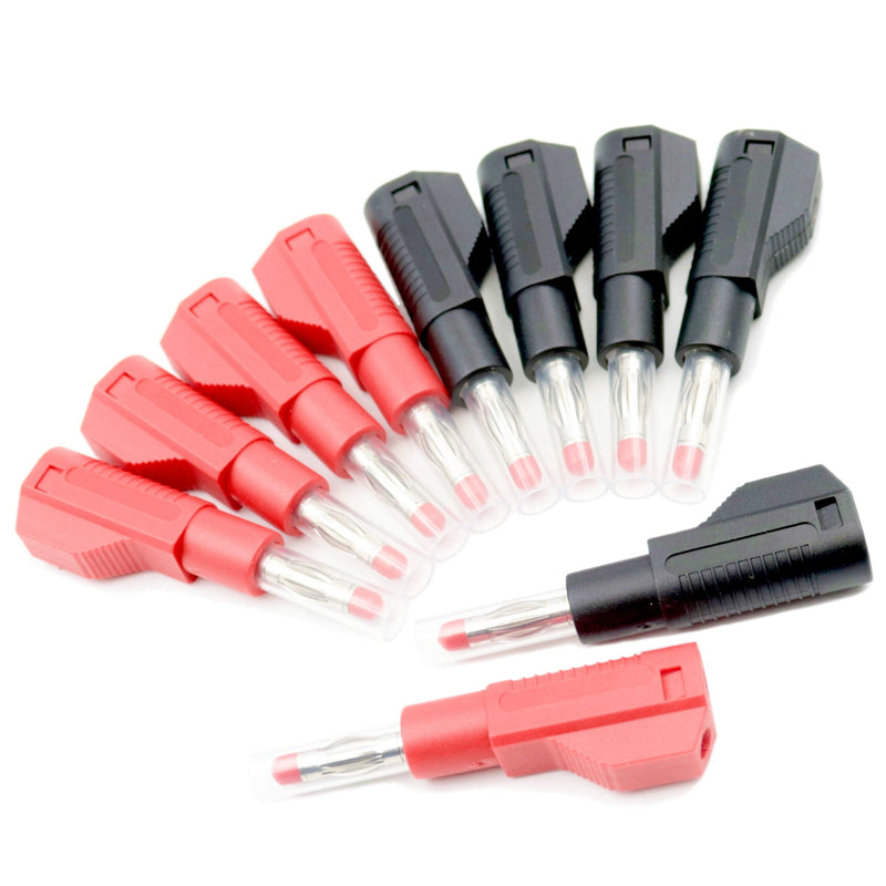 10sets Retractable Sheath 4mm Banana Plug Connectors Stackable Wire Solder Multimeter Test Leads Ends Banana Plugs Adapter with Banana Jack Socket 10Pcs Red+Black