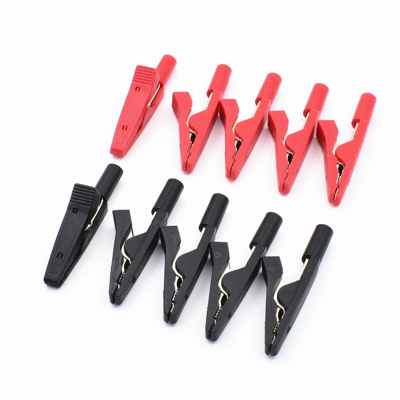 10Pcs Red and Black Insulated Safety Multimeter Test Leads Alligator Clips Electrical Mini Test Crocodile Clamp Clips with 2mm Banana Jack for 2mm Test Probe & 2mm Banana Plug Connectors