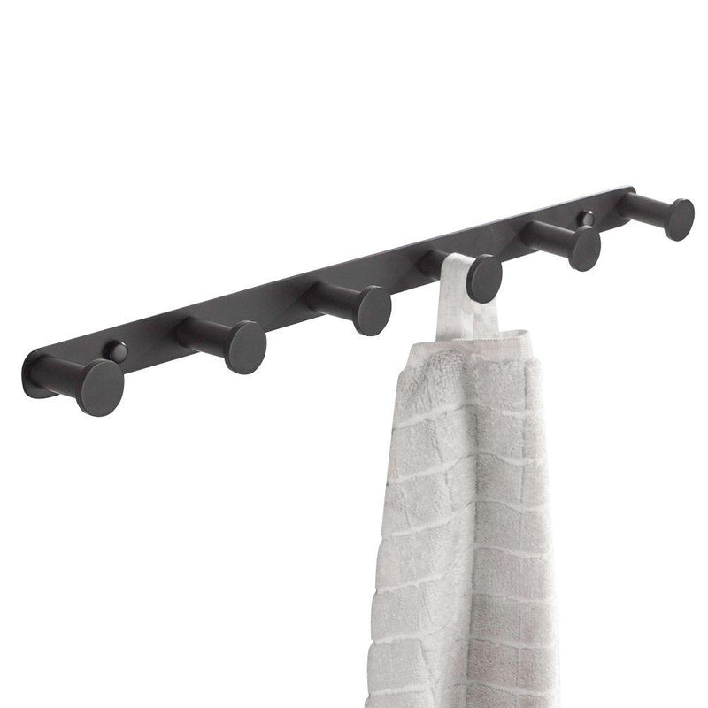 BigBig Home Black Bathroom Towel Hook, Coat Rack with 6 Hooks Wall Mount Matte Black Robe Hanger Heavy Duty Stainless Steel, 16 Inch