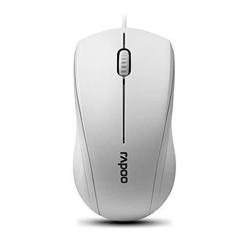 Rapoo N1600 3-Button Quiet Wired Mouse, 1000DPI Optical Mouse, Quiet Button, Ergonomic Shape, for Desktop Computers Laptops, Matte White