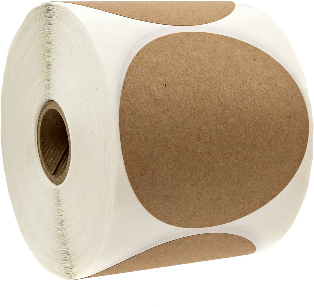 3" Natural Brown Kraft Stickers/500 Labels per Roll/Permanent Adhesive