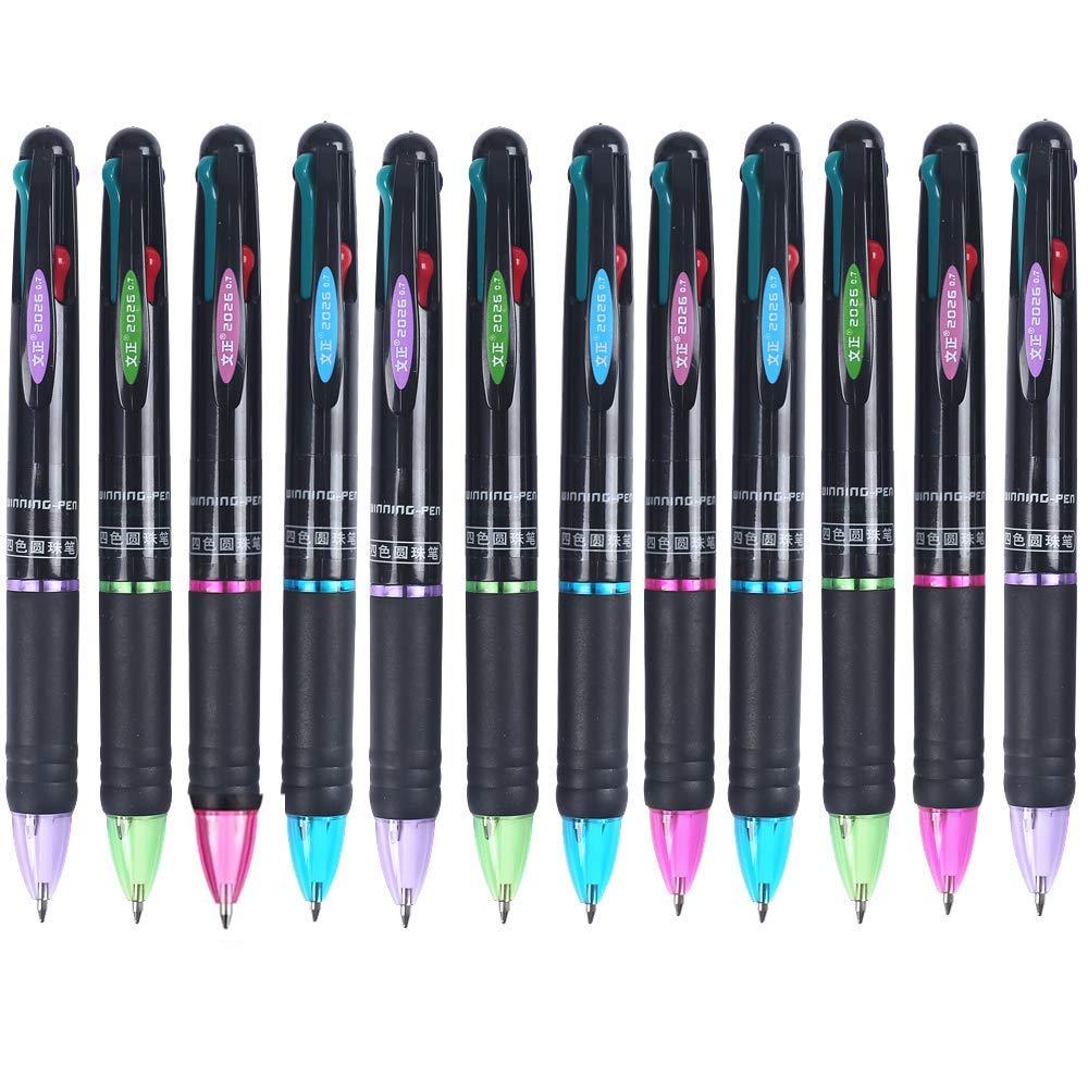 Ipienlee Multicolor Ballpoint Pens 0.7mm Ball Point Pen 4 Color Ink (Black, Blue, Red, Green) in One Retractable Ballpoint Pen for Office School Supplies Pack of 12 12pcs Black Shell Ballpoint pen