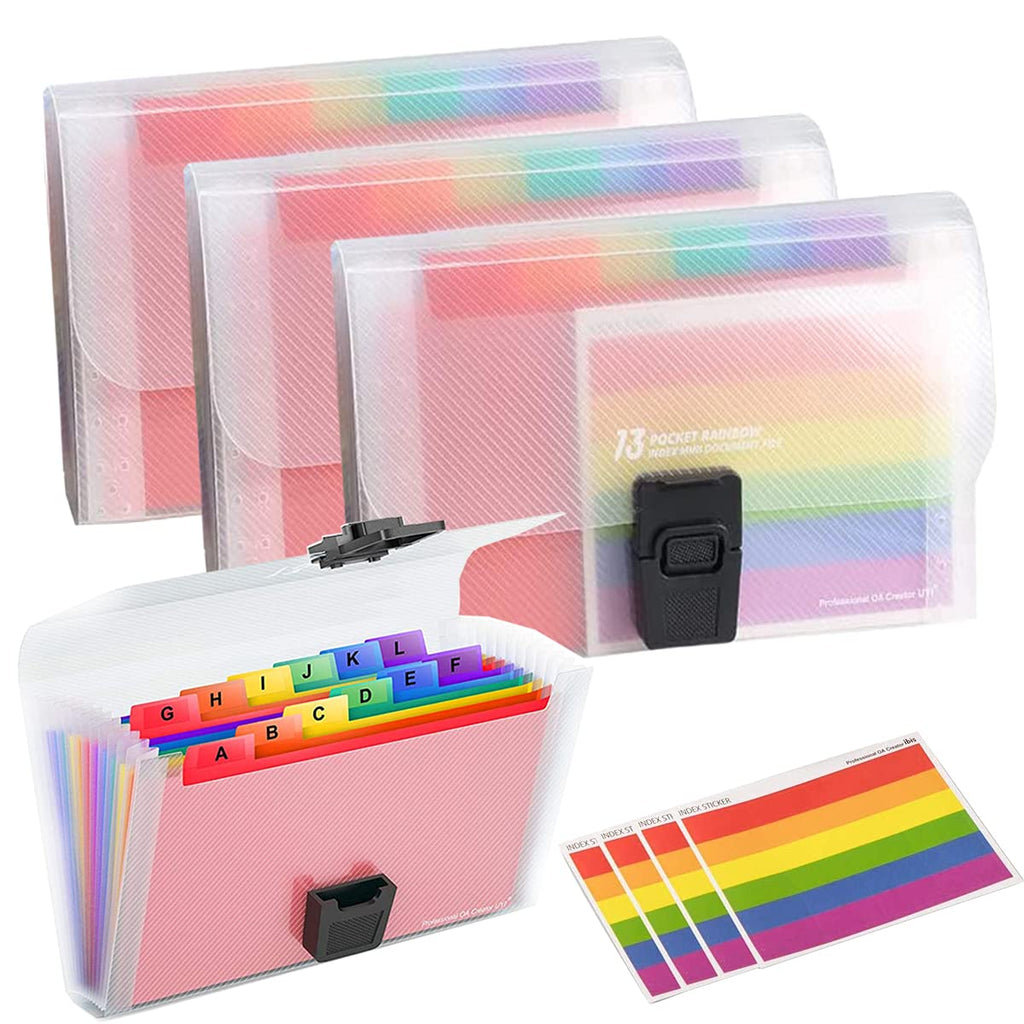 4 Pack Rainbow Expanding Folder A6, Mini Document File 13 Pocket File Organizer 12 Labels Index,Portable Filing BoxColored Accordion Folders for Cards, Coupons, Receipt, Tax Item