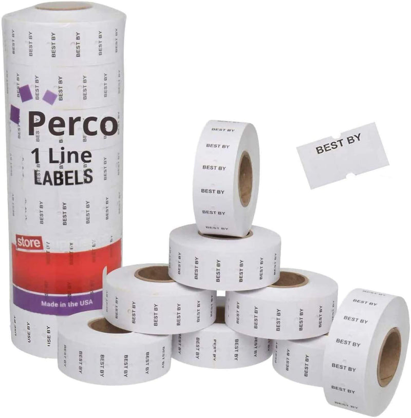 Perco Best by 1 Line Labels - 1 Sleeve, 8,000 Best by Labels for Perco 1 Line Date Guns 1- Sleeve White