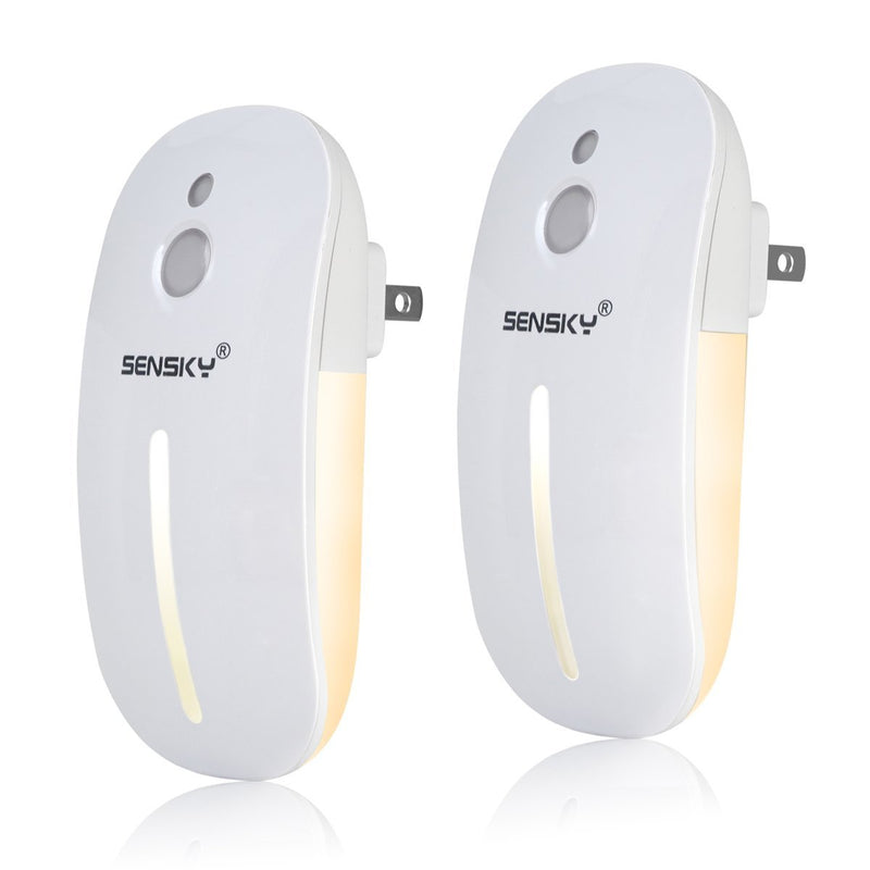 SENSKY Plug in Night Light 2 Levels Brightness Adjustable Soft Warm White Nightlight Lamps for Bathroom, Kitchen, Hallway, Stairs, Garages, 2-Pack (with Front Light and Back Light )