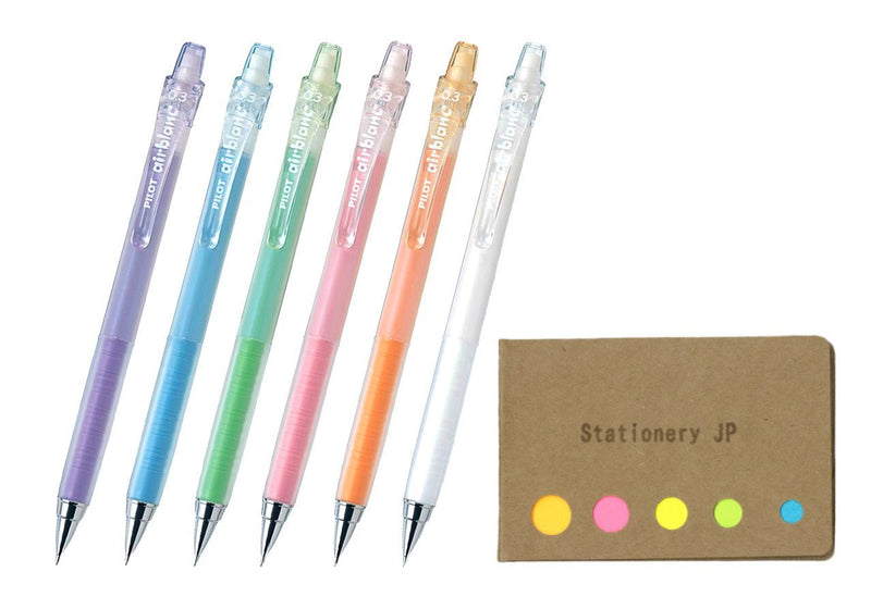 Pilot AirBlanc Mechanical Pencil 0.3mm 6 Color Body(Soft Blue/Green/Pink/Orange/White/Violet) Pens, Sticky Notes Value Set