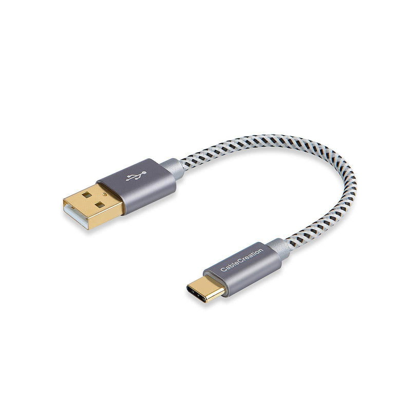 CableCreation Short USB C Cable, [2-Pack] 0.5ft 6 inch USB C to A Cable Braided 3A Fast Charging, Compatible with Galaxy S20/S10/S9/S9+, Note 10 9 8, LG V50 V30, Space Gray [56K Ohm Resistance] 2