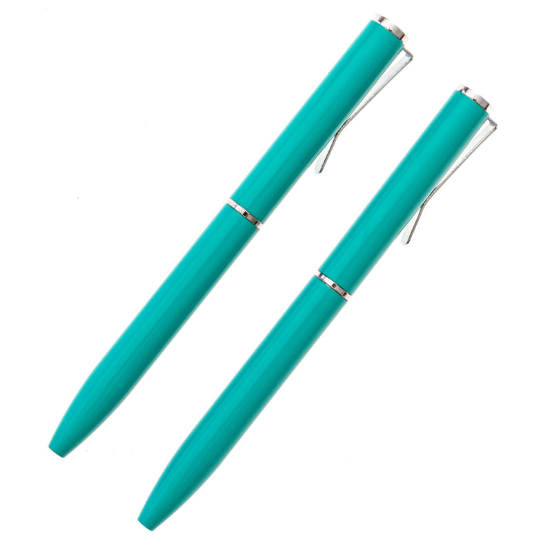 NarwhalCo Set of 2 Teal Small Pens (3.35") with Black Ink for Pocket, Wallet, Planner, Purse or Passport