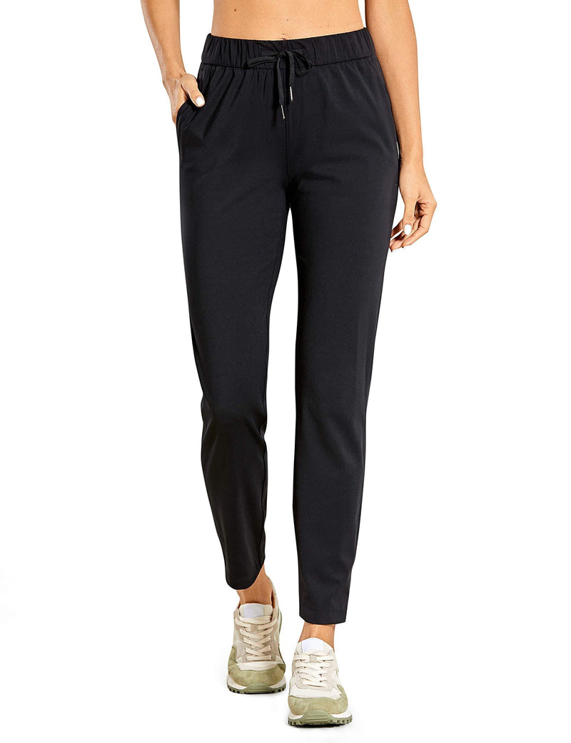 CRZ YOGA Women's Stretch Lightweight Casual Lounge Pants Athletic Outdoors Workout Tapered Joggers with Zipper Pockets X-Small Black