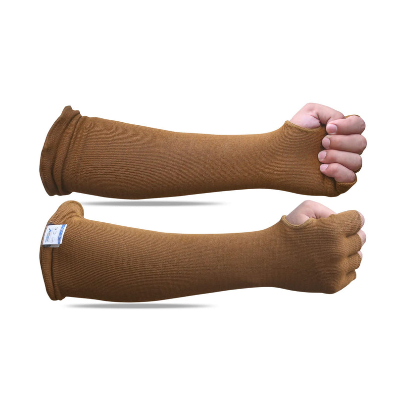 BSV Kevlar Protective Sleeves- Heat, Scratch, Cut & Knife Resistant Arm Sleeve with Finger Opening - Arms Safety Sleeves- Long Arm Guard Protector for Work- Bite Proof- 18 Inches, Desert Tan, 1 Pair