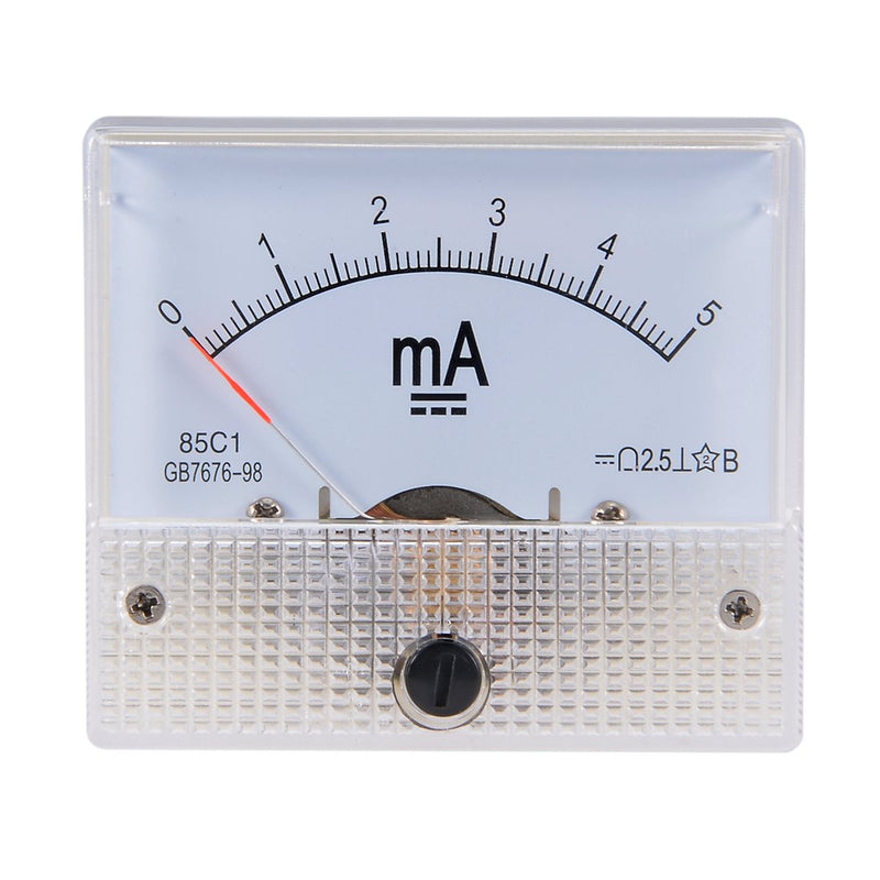 uxcell Analog Current Panel Meter DC 0-5mA 0.1mA Scale 85C1 Ammeter for Circuit Testing Charging Battery Ampere Tester Gauge Pack of 1