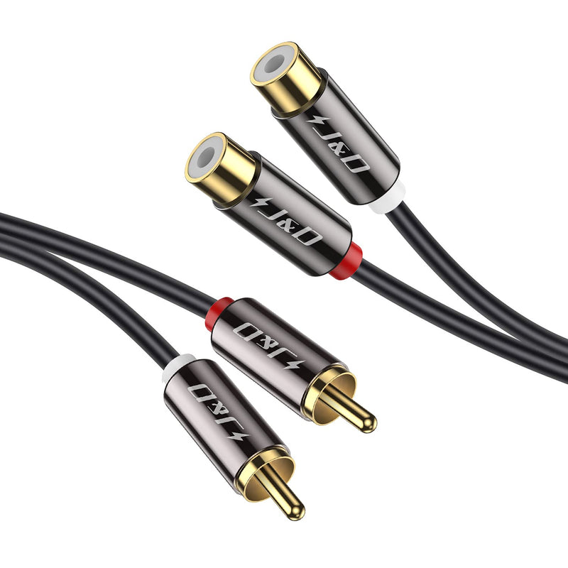 J&D 2 RCA to 2 RCA Cable, 2-Pack Gold Plated Copper Shell Heavy Duty 2RCA Male to 2RCA Female Stereo Audio Extension Cable, RCA Cable, 6 Feet