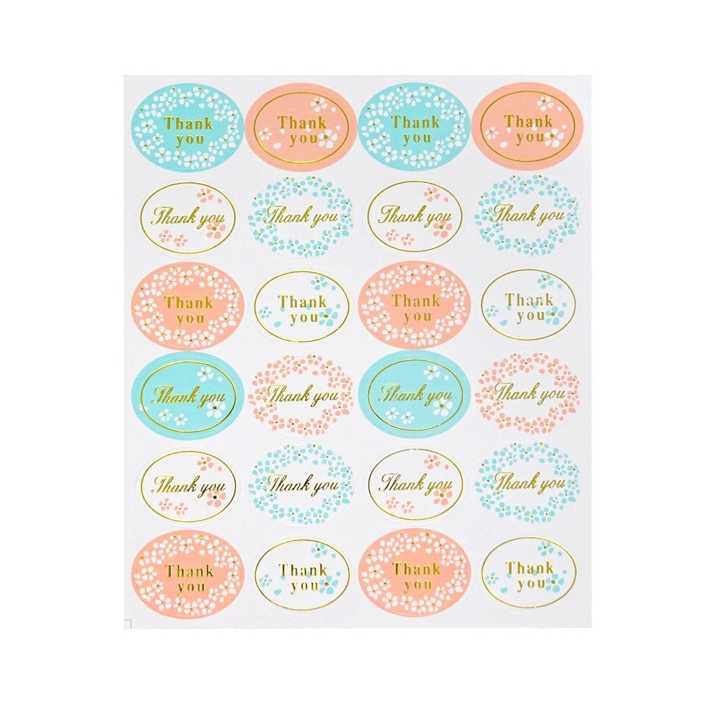 Honbay 20 Sheets 480pcs Spring Floral Sticker Labels Oval Shape Thank You Sticker Self-Adhesive Seal Sticker Decorative Sticker for Wedding, Scrapbooking, Cookies Packaging, Gift Wrap, Envelopes Seal