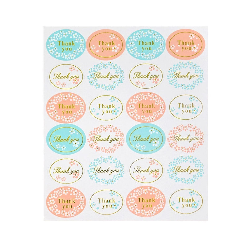 Honbay 20 Sheets 480pcs Spring Floral Sticker Labels Oval Shape Thank You Sticker Self-Adhesive Seal Sticker Decorative Sticker for Wedding, Scrapbooking, Cookies Packaging, Gift Wrap, Envelopes Seal