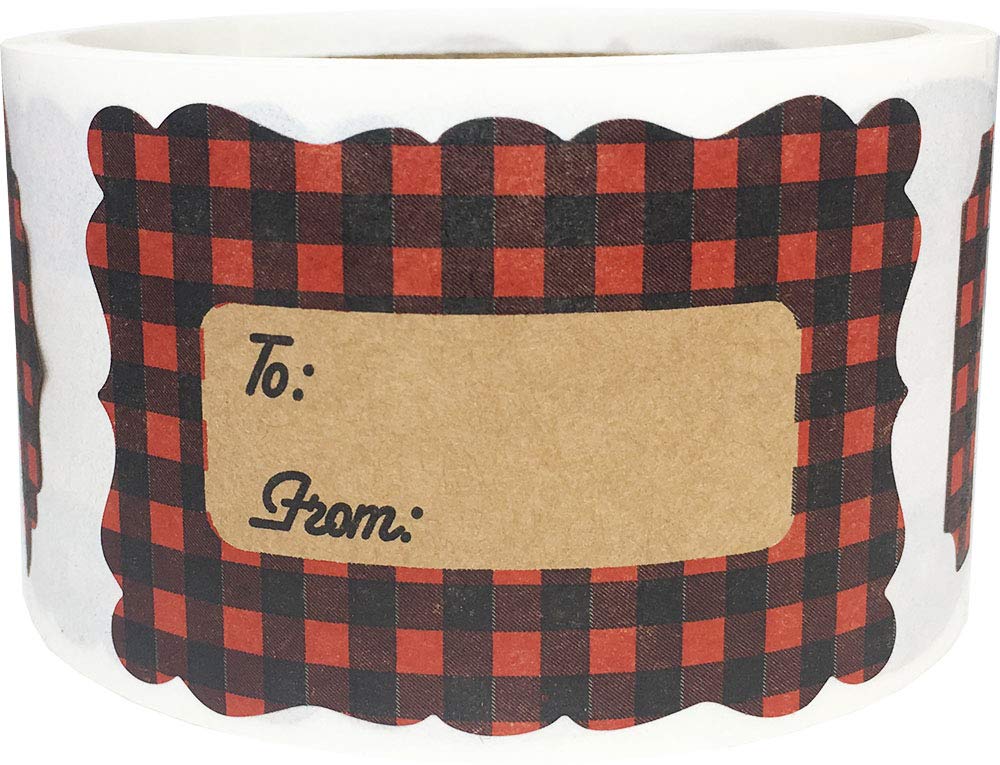 Red Buffalo Plaid Natural Kraft Gift Tags Holiday Present Stickers 2 x 3 Inch 100 Total Labels Red Plaid