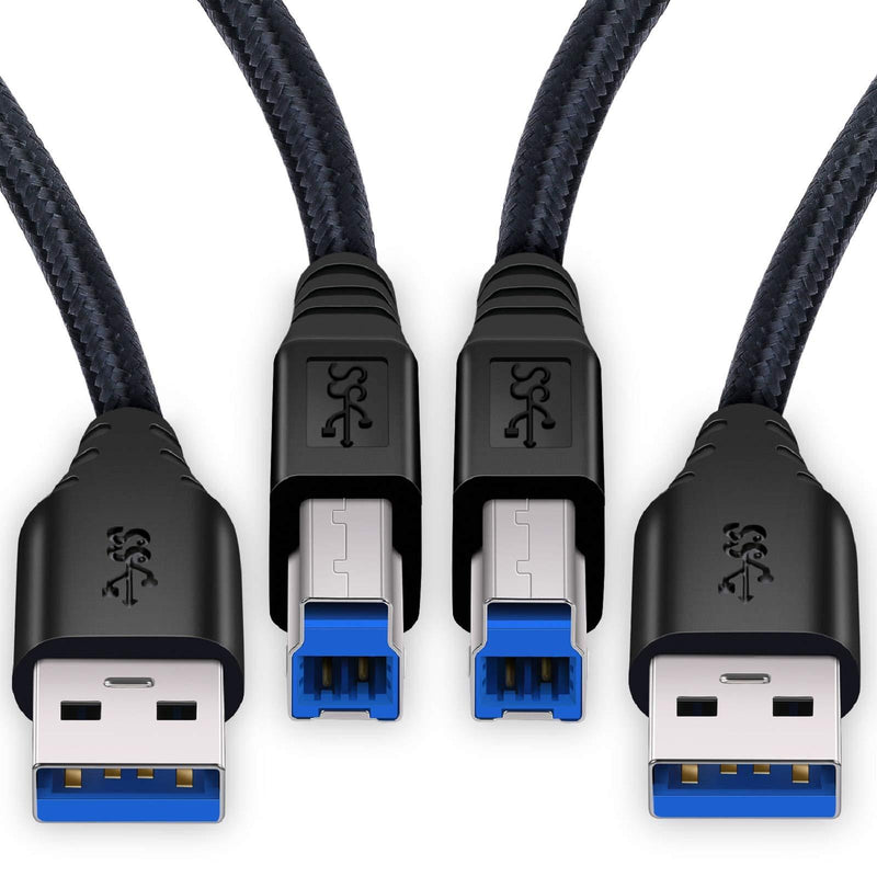 USB 3.0 A to B Cable, Besgoods 2-Pack 6ft Extra Long Braided USB 3.0 Cable A Male to B Male Cable Cords - Black