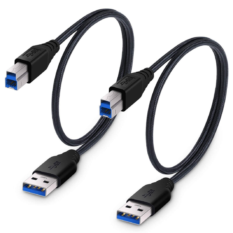Besgoods 2-Pack 1.5ft/50cm Braided USB 3.0 Cable - A-Male to B-Male Short Cable - Black