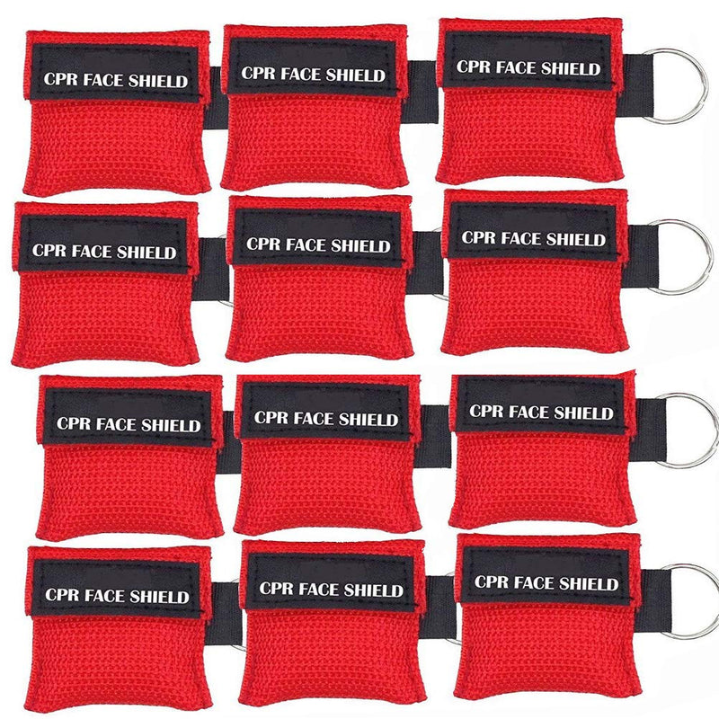 Pack of 12pcs CPR Mask Keychain Ring Emergency Kit CPR Face Shields for First Aid or CPR Training (Red-12) Red-12