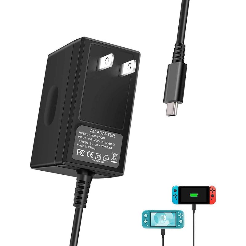 Switch Charger for Nintendo Switch and Switch Lite, Fast Charging Power Cord AC Adapter for Nintendo Switch with 5FT Charging Cable, Non-OEM 15V 2.6A Support TV Mode