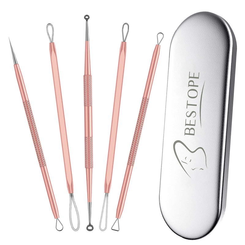 BESTOPE Blackhead Remover Pimple Comedone Extractor Tool Best Acne Removal Kit - Treatment for Blemish, Whitehead Popping, Zit Removing for Risk Free Nose Face Skin With Metal Case(Rose Gold) Rose Gold