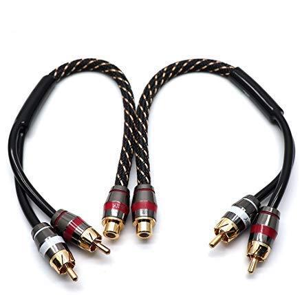 Sydien 2Pcs 12 Inches Nylon Braided 1 Female to 2 Male Plug RCA Y Splitter Audio Video Adapter Cable 1 Female to 2 Male(12''/30.5cm) 2pcs