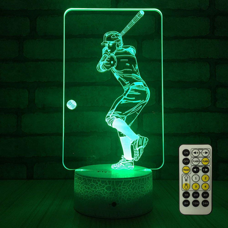 FlyonSea Baseball Light,Baseball Gifts Bedside Lamp 7 Colors Change + Remote Control with Timer Kids Night Light Optical Illusion Lamps for Boys Gift Ideas for Boys or Kids