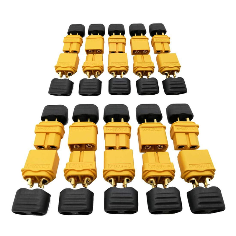 XT60 Connectors Female Male - Easy Solder Functional Wire Cover for DIY Custom Lipo Battery RC Car 3D Printer (10 Female + 10 Male)