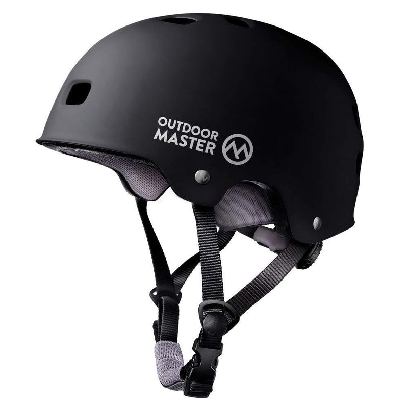 OutdoorMaster Skateboard Cycling Helmet - Two Removable Liners Ventilation Multi-Sport Scooter Roller Skate Inline Skating Rollerblading for Kids, Youth & Adults Black Small