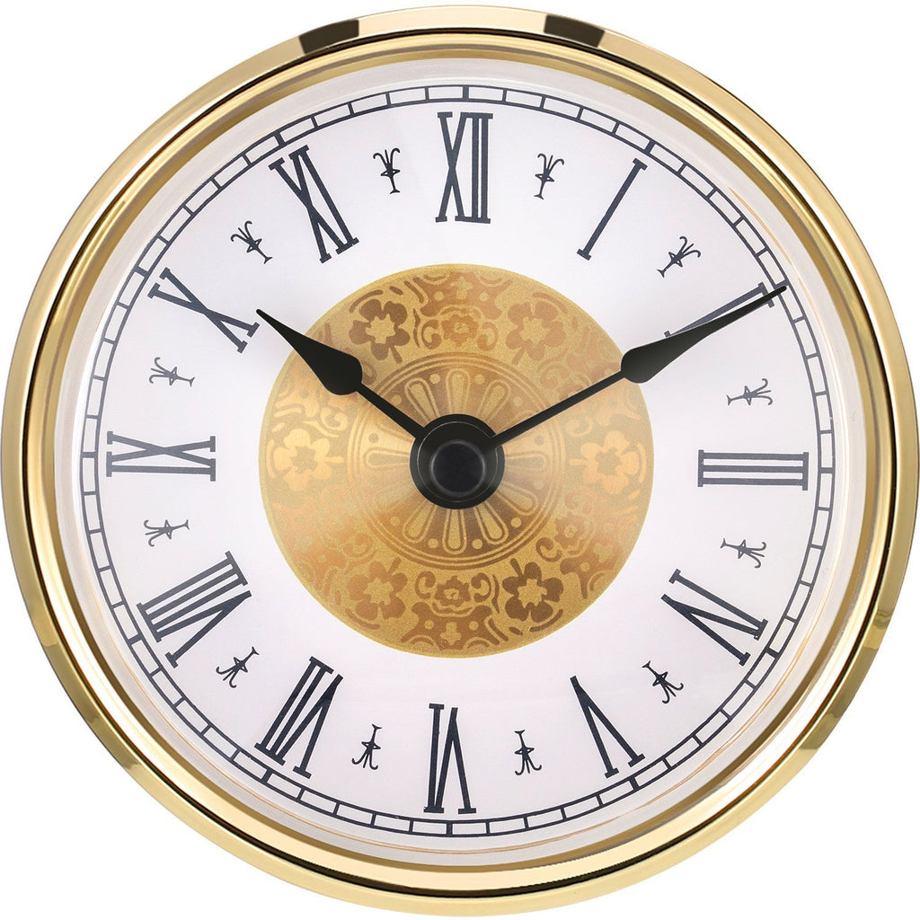 Hicarer 3-1/8 Inch (80 mm) Clock Insert with Roman Numeral, Quartz Movement, Gold Trim