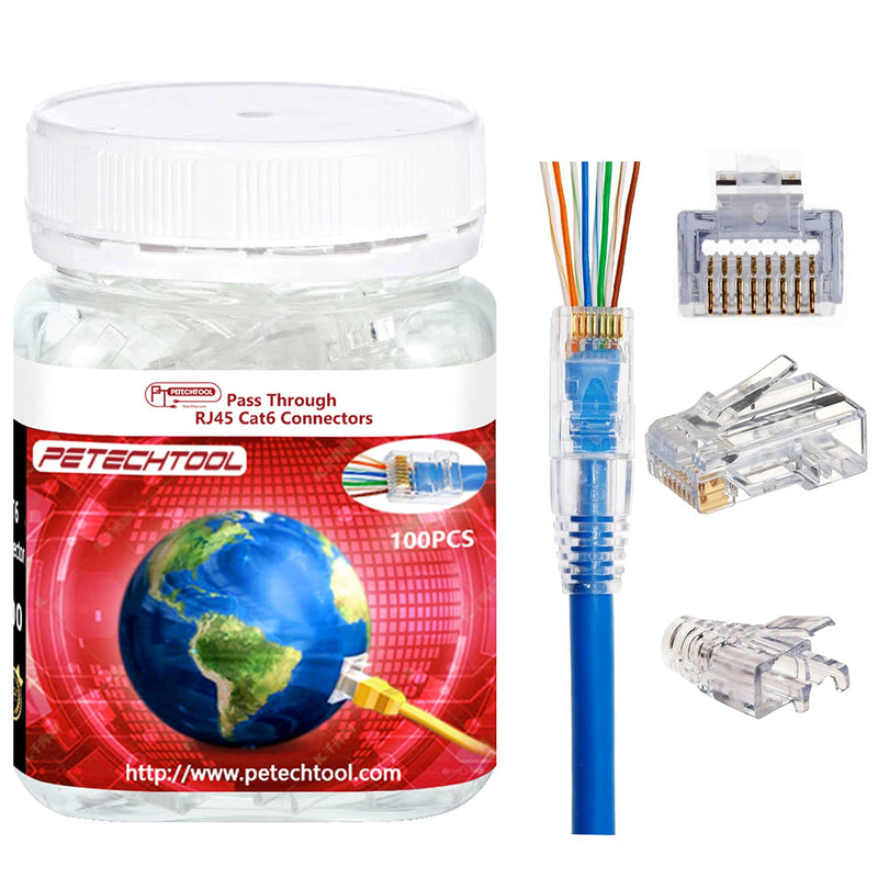 RJ45 CAT6 Pass Through Connectors Gold Plated 8P8C Plugs and Strain Relief (50xcat6plug+50xstrain Relief) Cat6 50+50pieces
