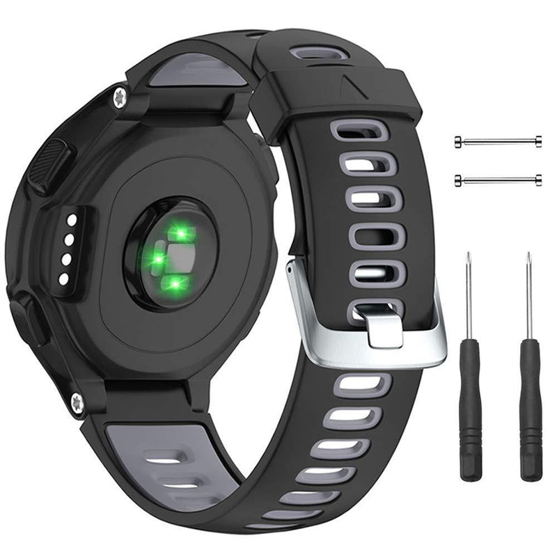 NotoCity Silicone Watch Band Replacement Solft Silicone Strap Compatible Forerunner 230/220/ 235/ 620/ 630/ 735XT/ Approach S20/ S5/ S6-Black Gray Black-Gray