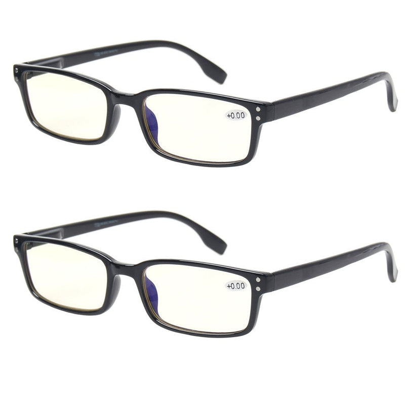 Computer Glasses 2 Pair UV Protection, Anti Blue Rays, Anti Glare and Scratch Resistant Computer Reading Glasses Black 0.0 x